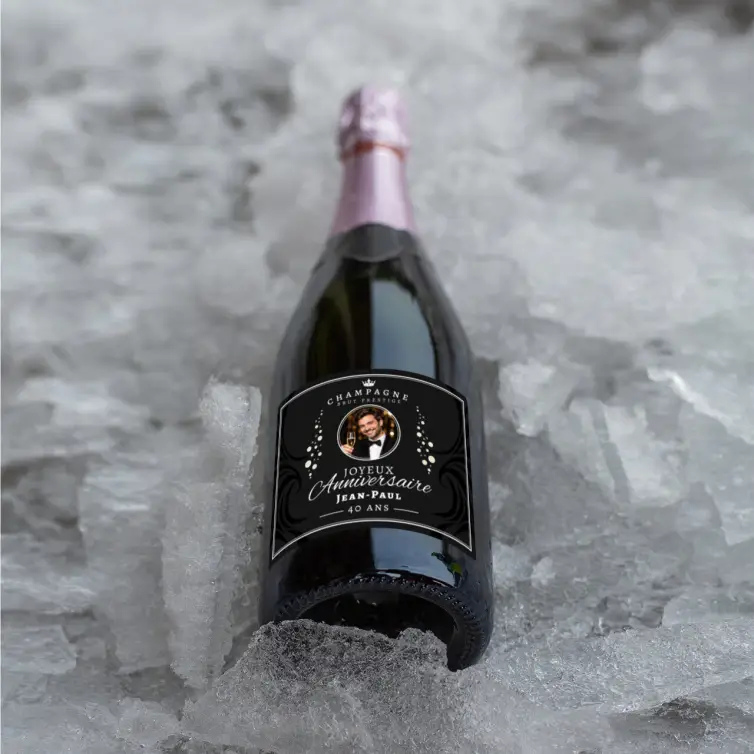 Etichetta per champagne personalizzata nera e lussuosa