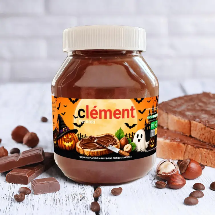 Étiquette personnalisée Halloween pour cadeau gourmand, Un décor de fête aux couleurs orange et chocolat