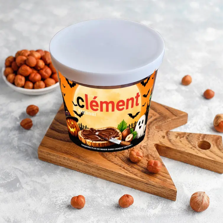 Étiquette personnalisée Halloween pour cadeau gourmand, Un décor de fête aux couleurs orange et chocolat