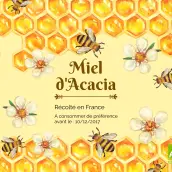 Étiquette personnalisée pour pot de miel – Design floral avec abeilles et alvéoles