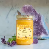 Étiquette personnalisée pour pot de miel – Design floral avec abeilles et alvéoles