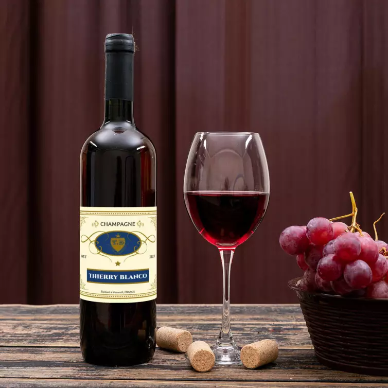Étiquette personnalisée de champagne brut Thierry Blanco – un style classique et prestigieux