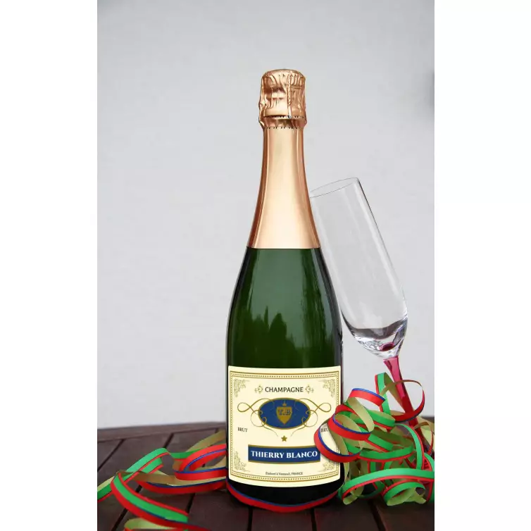 Étiquette personnalisée de champagne brut Thierry Blanco – un style classique et prestigieux