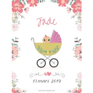 annoncez l’arrivée de votre bébé avec cette étiquette de naissance personnalisée au style floral et illustratif