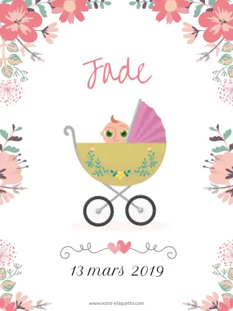 Étiquette de naissance personnalisée jade – un design floral doux et attendrissant