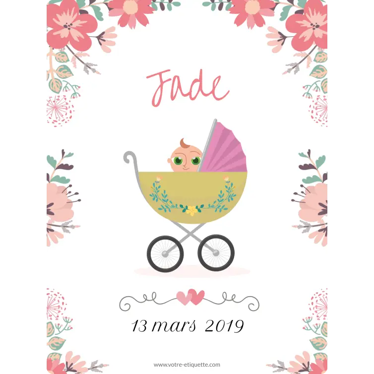 Étiquette de naissance personnalisée Jade – un design floral doux et attendrissant