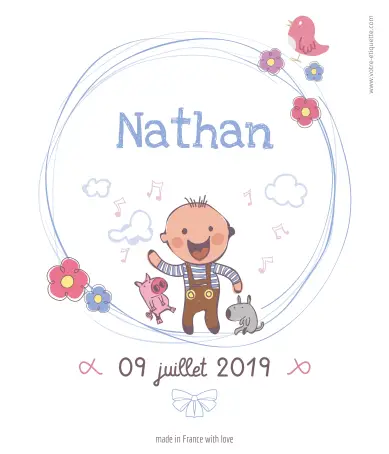 Étiquette de naissance personnalisée nathan – une création joyeuse et tendre pour fêter une arrivée