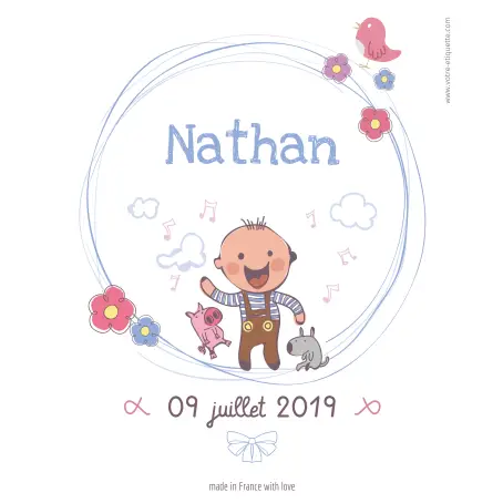 Étiquette de naissance personnalisée nathan – une création joyeuse et tendre pour fêter une arrivée