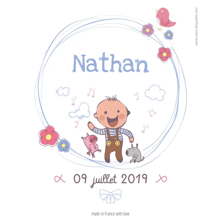 Étiquette de naissance personnalisée Nathan – une création joyeuse et tendre pour fêter une arrivée