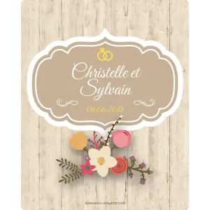 celebrate your union with this personalized wedding label featuring a vintage and floral style