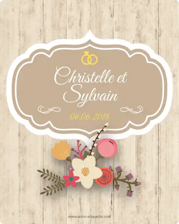 Étiquette mariage personnalisée christelle et sylvain – un design champêtre et élégant