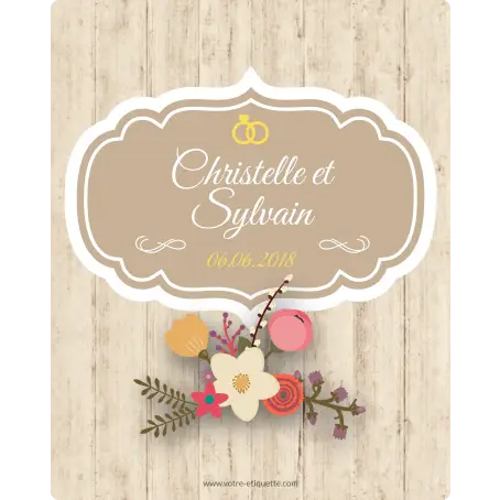 Étiquette mariage personnalisée christelle et sylvain – un design champêtre et élégant