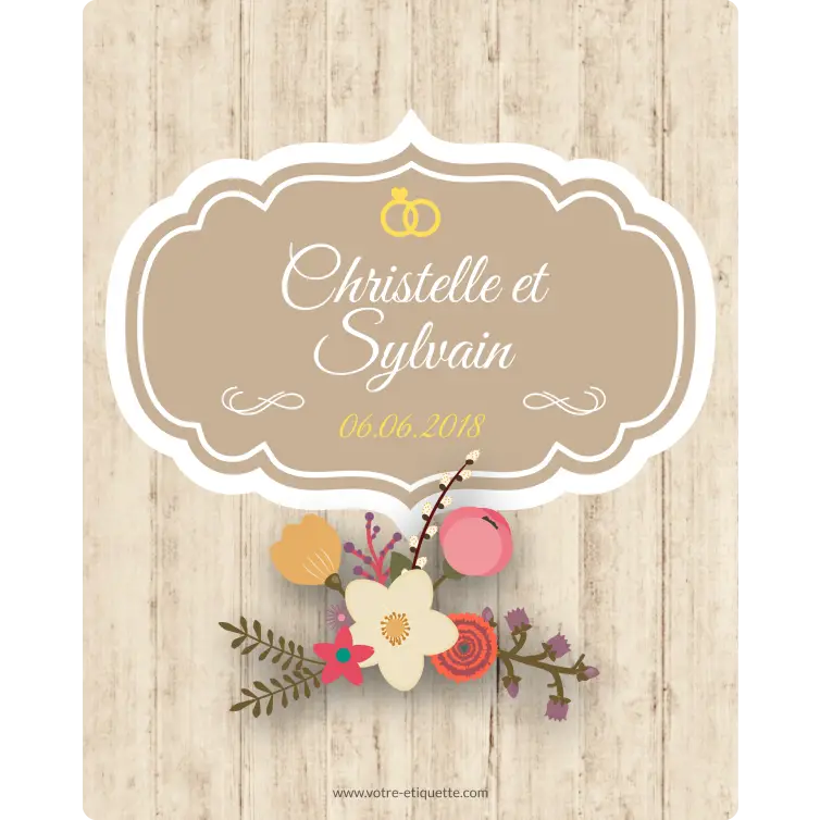 Étiquette mariage personnalisée Christelle et Sylvain – un design champêtre et élégant