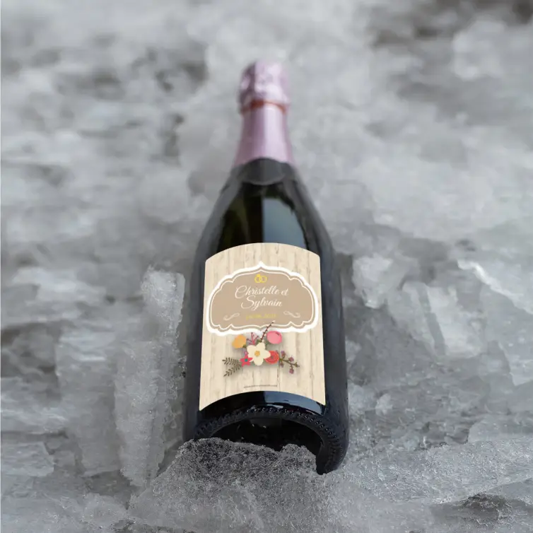 Étiquette mariage personnalisée Christelle et Sylvain – un design champêtre et élégant