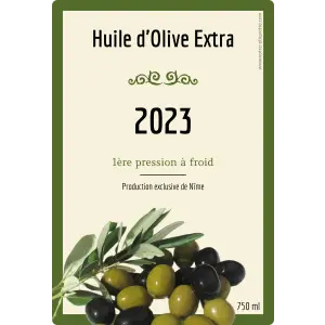 cette étiquette personnalisée pour bouteille d’huile d’olive est idéale pour sublimer vos créations artisanales