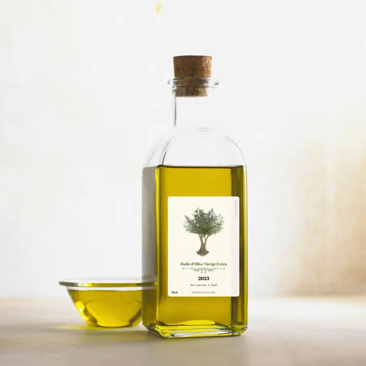 Étiquette personnalisée huile d’olive vierge extra – design naturel et élégant pour petits producteurs