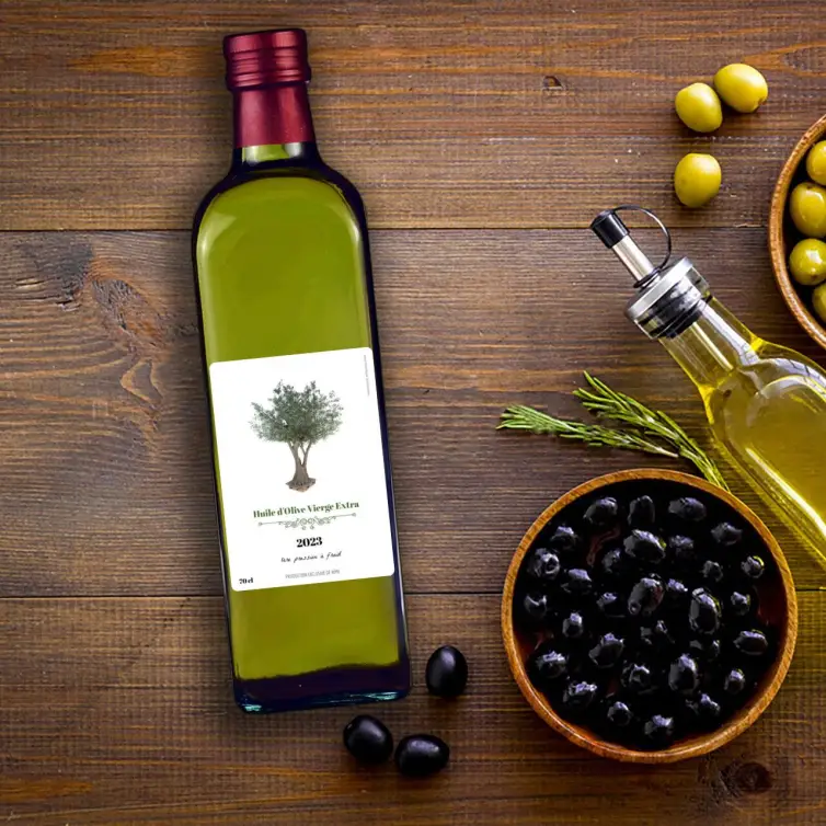 Étiquette personnalisée huile d’olive vierge extra – design naturel et élégant pour petits producteurs