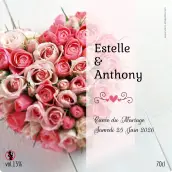 Étiquette personnalisée mariage Estelle & Anthony – design romantique avec bouquet en cœur