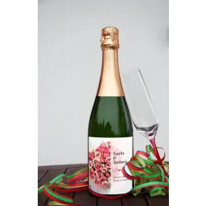 étiquette personnalisée mariage estelle & anthony – design romantique avec bouquet en cœur