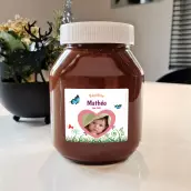 Étiquette autocollante personnalisée pour baptême avec photo nature et papillons