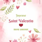 Personalized happy Valentine's Day label with watercolor flowers