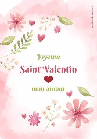 Étiquette personnalisée joyeuse saint-valentin avec fleurs aquarelle