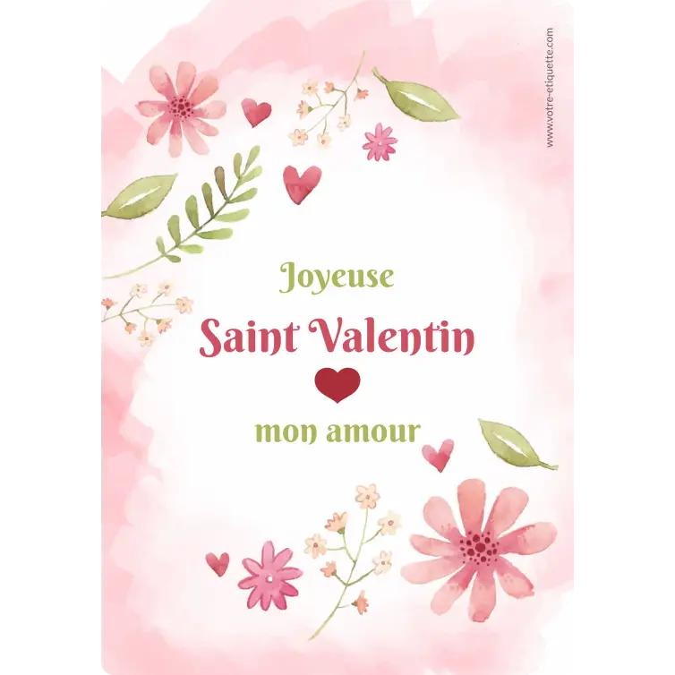 Personalized happy Valentine's Day label with watercolor flowers