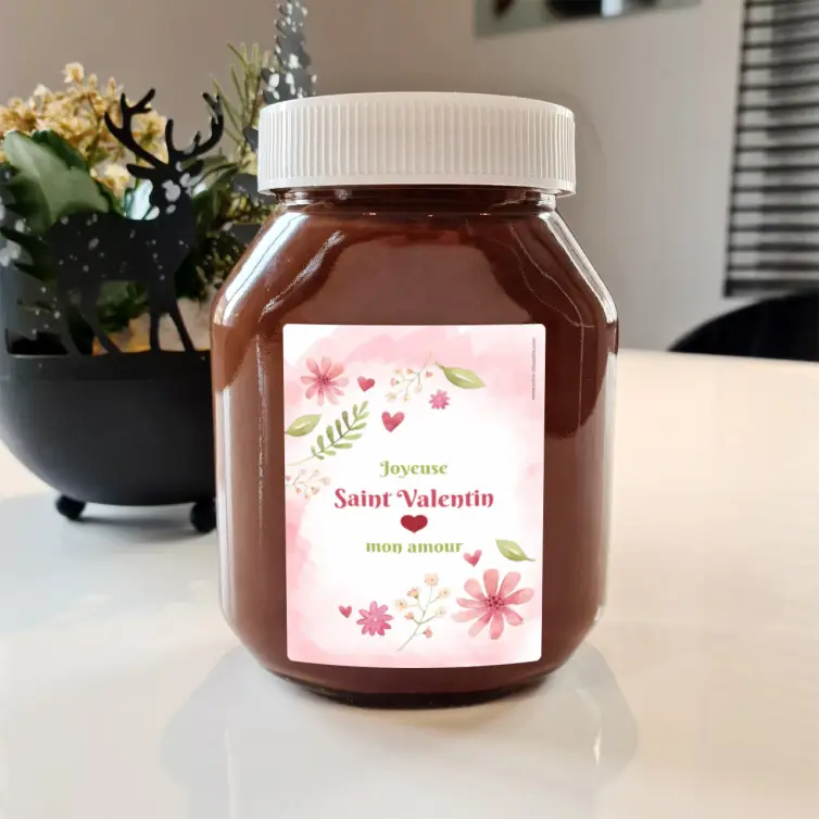 Étiquette personnalisée joyeuse Saint-Valentin avec fleurs aquarelle