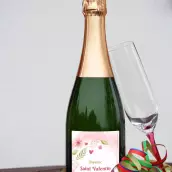 Personalized happy Valentine's Day label with watercolor flowers