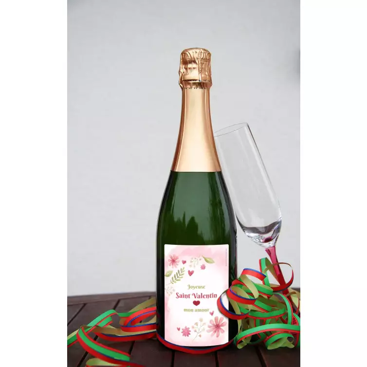 Personalized happy Valentine's Day label with watercolor flowers