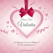 Personalized Valentine's Day label with pink ribbon and heart