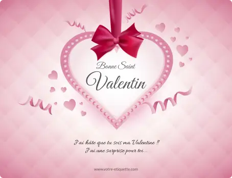Étiquette personnalisée pour saint-valentin avec ruban et cœur rose