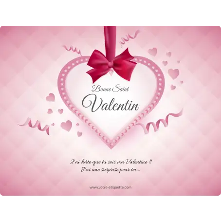 Étiquette personnalisée autocollante modèle coeur ruban saint Valentin