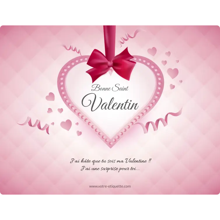 Personalized Valentine's Day label with pink ribbon and heart