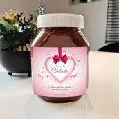 Étiquette personnalisée pour Saint-Valentin avec ruban et cœur rose