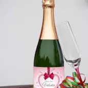 Personalized Valentine's Day label with pink ribbon and heart