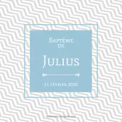 Étiquette personnalisée de baptême avec prénom sur fond géométrique moderne