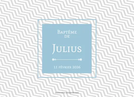 Étiquette personnalisée de baptême avec prénom sur fond géométrique moderne