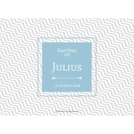 Étiquette personnalisée de baptême avec prénom sur fond géométrique moderne