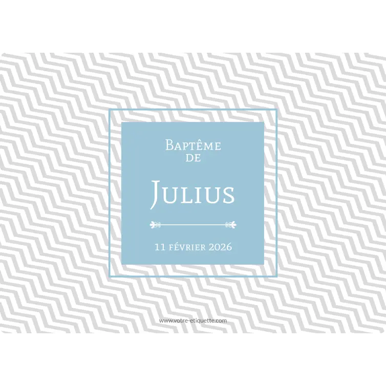Étiquette personnalisée de baptême avec prénom sur fond géométrique moderne