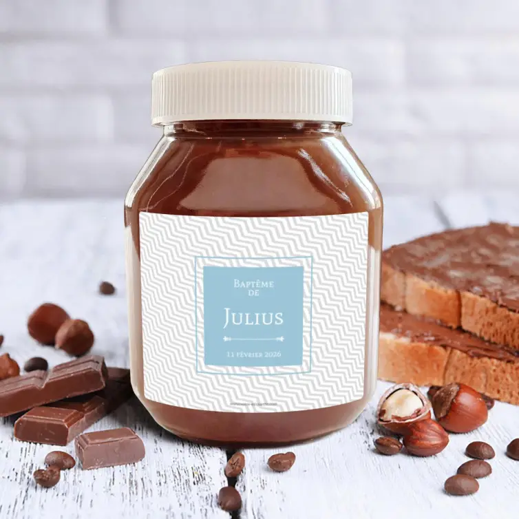 Étiquette personnalisée de baptême avec prénom sur fond géométrique moderne