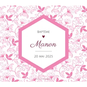 personalized baptism label with a floral and elegant style