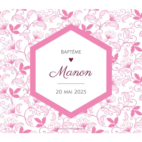 Étiquette personnalisée pour baptême au style floral et élégant