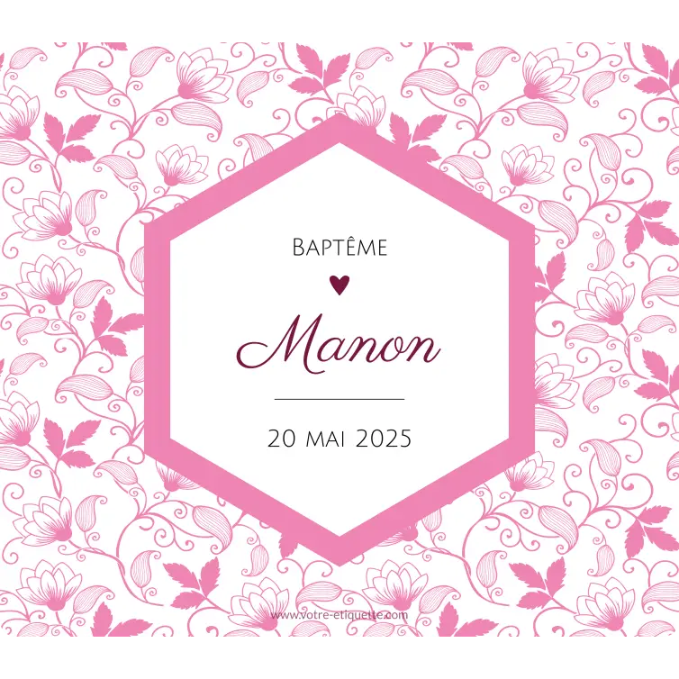 Personalized baptism label with a floral and elegant style