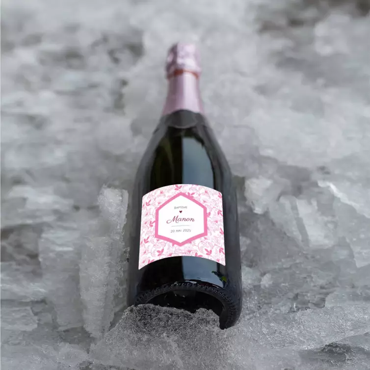 Personalized baptism label with a floral and elegant style