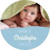 Personalized label with photo for boy's baptism