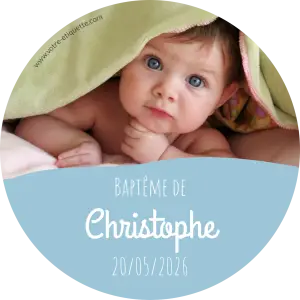 étiquette personnalisée avec photo pour baptême garçon