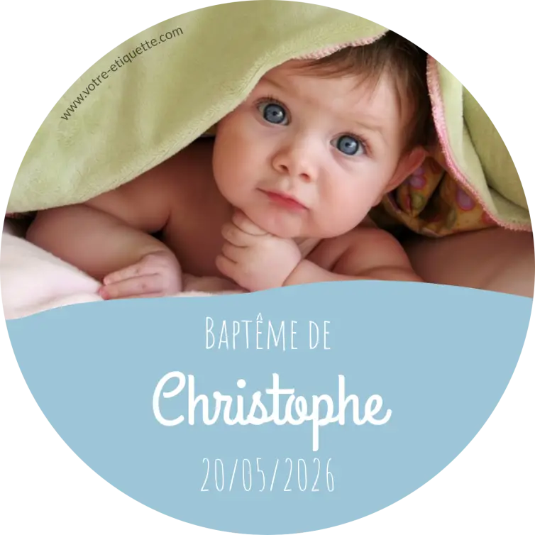 Personalized label with photo for boy's baptism