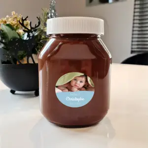 etichetta personalizzata con foto per battesimo di un bambino