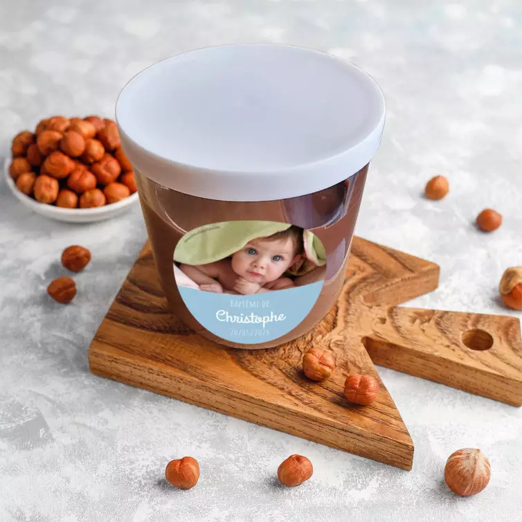 Personalized label with photo for boy's baptism